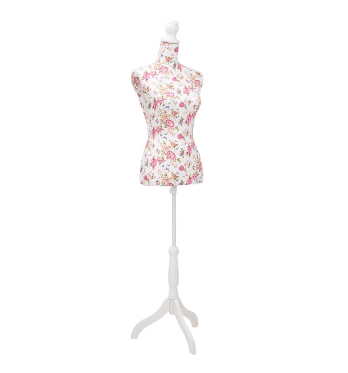 Buste de couture de femme en coton blanc motifs à rosiers | Mobilier & Déco