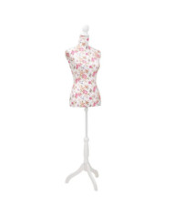 Buste de couture de femme en coton blanc motifs à rosiers | Mobilier & Déco