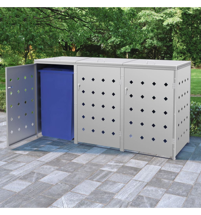 Abri de poubelle triple sur roulettes 240 L Acier inoxydable | Mobilier & Déco