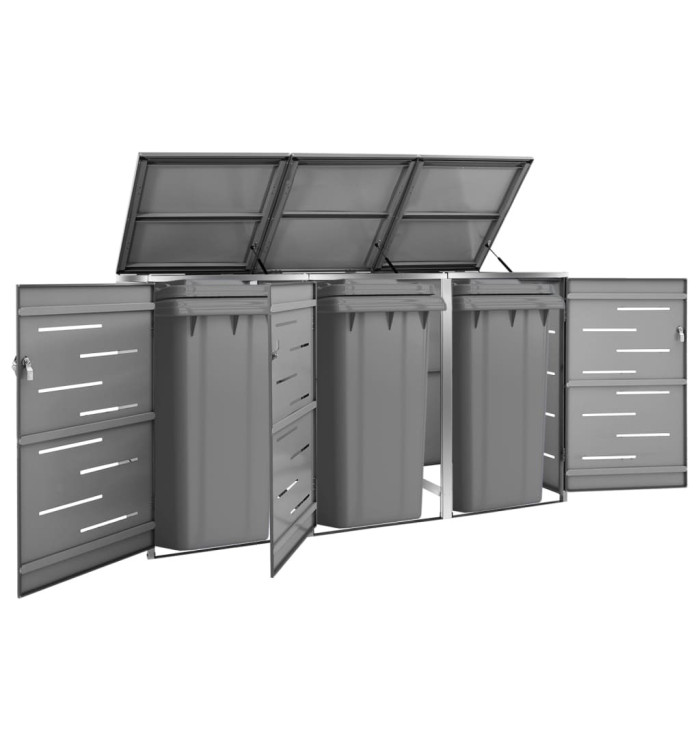 Abri pour trois poubelles 207x77,5x112,5 cm Inox | Mobilier & Déco
