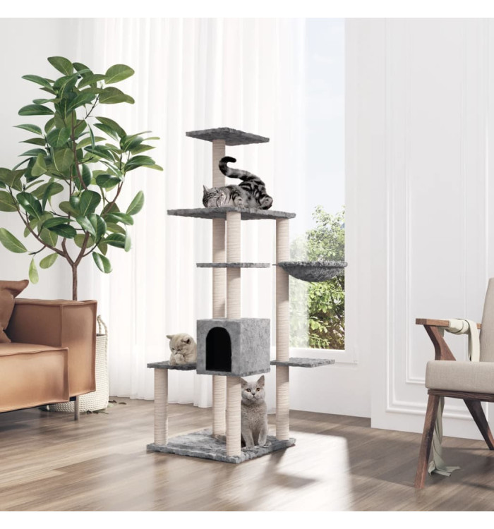 Arbre à chat avec griffoirs en sisal Gris clair 142 cm | Mobilier & Déco