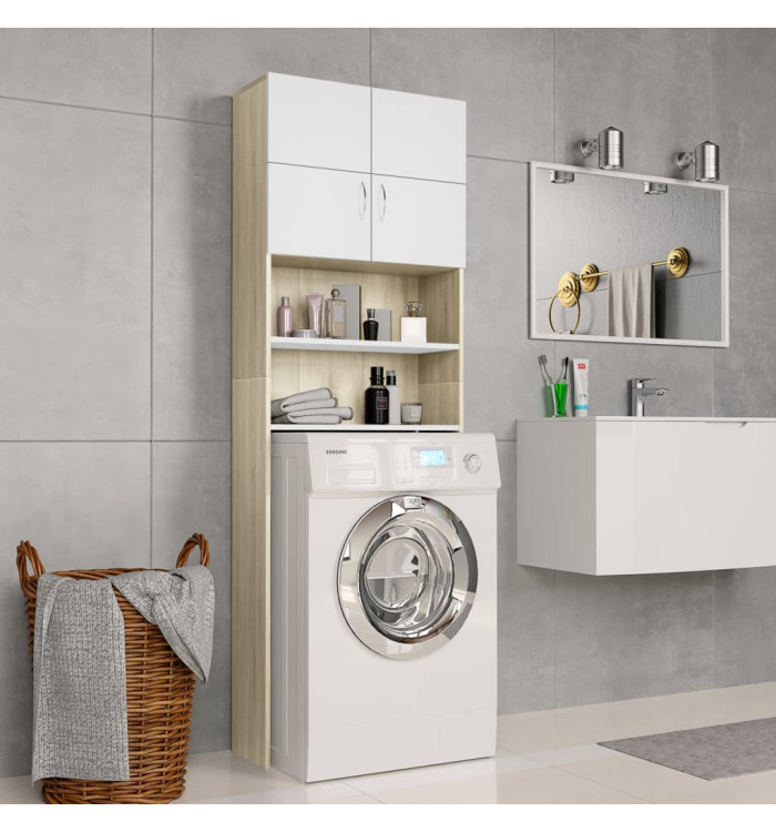 Meuble de machine à laver Blanc et chêne sonoma 64x25,5x190 cm | Mobilier & Déco