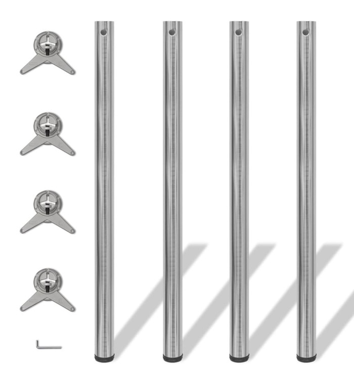 4 pieds de table réglables en hauteur 1100 mm Nickel brossé | Mobilier & Déco