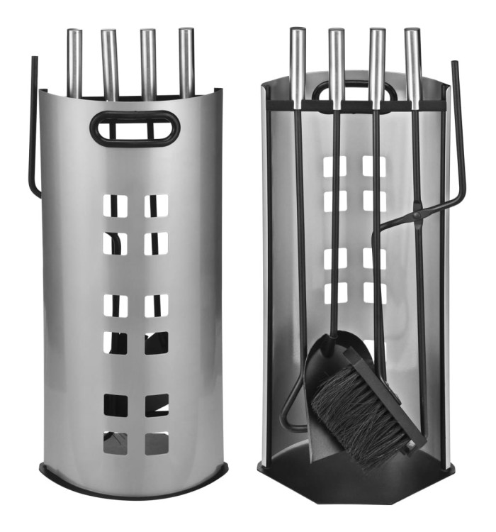 HI Ensemble d'outils de cheminée 5 pcs Argenté 23x15x52 cm | Mobilier & Déco