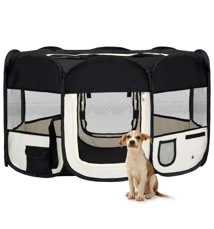 Parc pliable pour chien avec sac de transport Noir 145x145x61cm | Mobilier & Déco