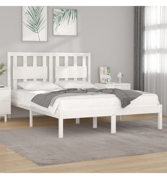 Cadre de lit sans matelas blanc bois massif 140x190 cm | Mobilier & Déco