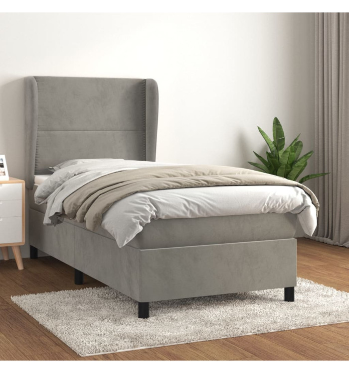 Sommier à lattes de lit et matelas Gris clair 100x200cm Velours | Mobilier & Déco