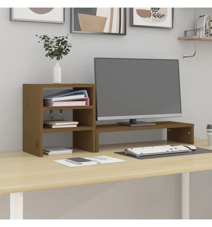 Support de moniteur Marron miel 81x20x30 cm Bois de pin solide | Mobilier & Déco