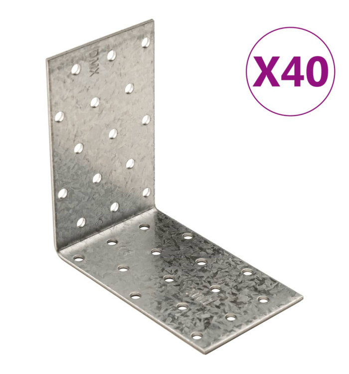 Équerres de fixation 40 pcs 2 mm 100x60x100 mm acier galvanisé | Mobilier & Déco