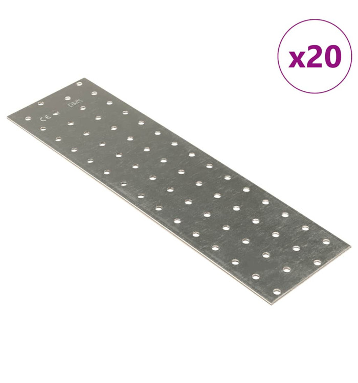 Plaques perforées 20 pcs 2 mm 300x80 mm acier galvanisé | Mobilier & Déco