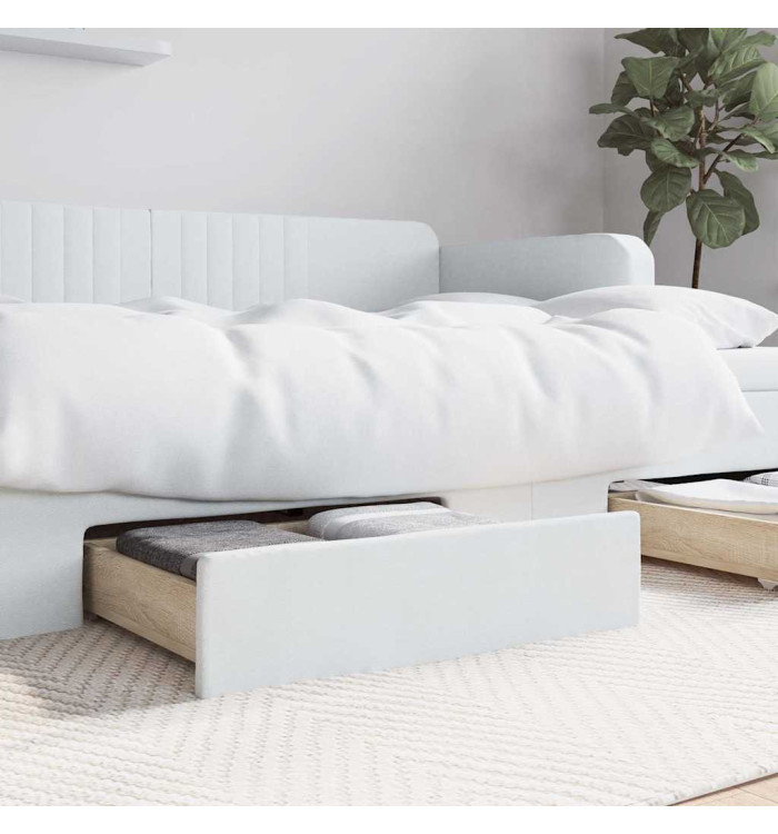 Tiroirs de lit 2 pcs blanc bois d'ingénierie et similicuir | Mobilier & Déco