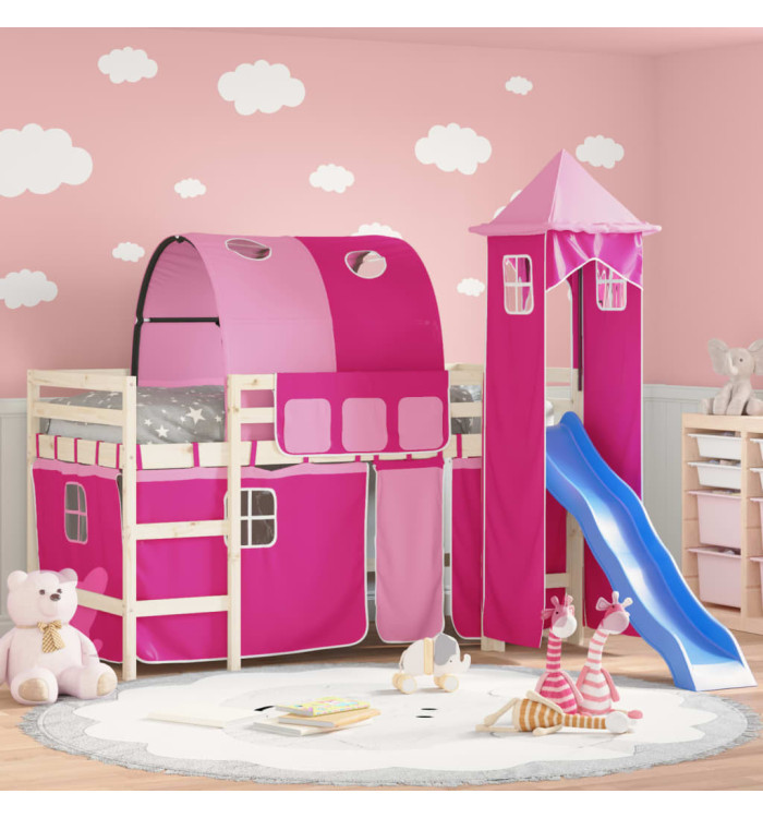 Rideaux pour lit mezzanine avec tunnel et tour rose | Mobilier & Déco