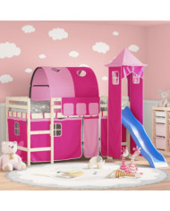 Rideaux pour lit mezzanine avec tunnel et tour rose | Mobilier & Déco