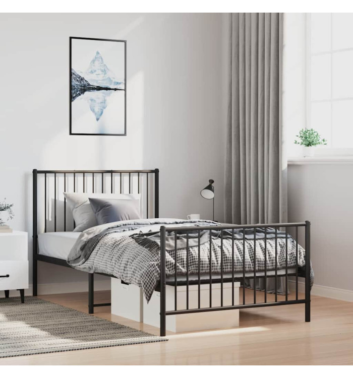 Cadre de lit métal sans matelas et pied de lit noir 100x200 cm | Mobilier & Déco