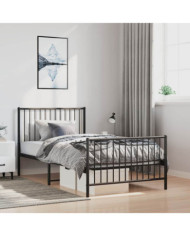 Cadre de lit métal sans matelas et pied de lit noir 100x200 cm | Mobilier & Déco