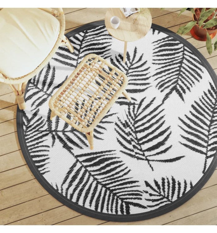 Tapis d'extérieur ARAKIL blanc et noir Ø160 cm PP | Mobilier & Déco