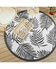 Tapis d'extérieur ARAKIL blanc et noir Ø160 cm PP | Mobilier & Déco