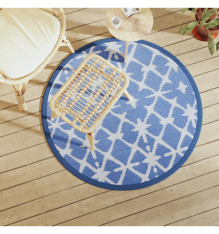 Tapis d'extérieur ARAKIL bleu et blanc Ø120 cm PP | Mobilier & Déco