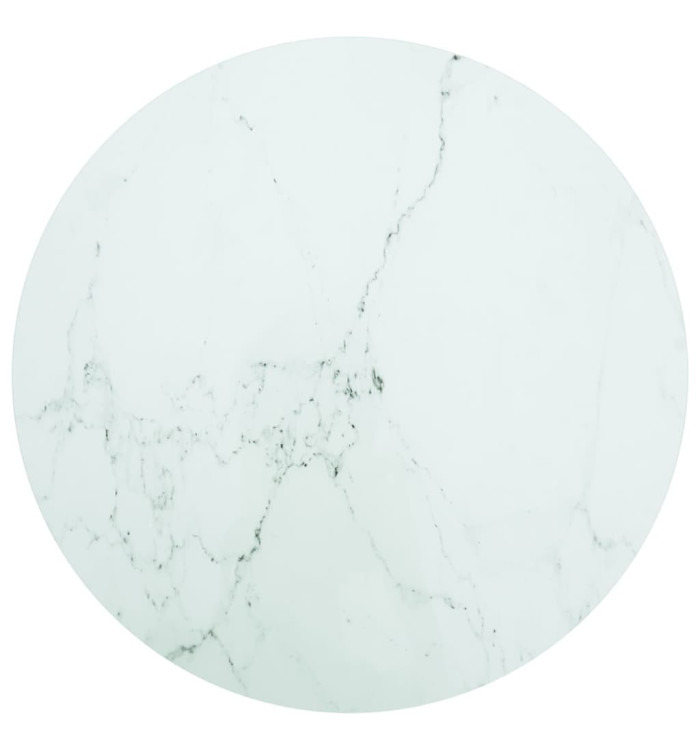 Dessus de table blanc Ø80x1 cm verre trempé avec design marbre | Mobilier & Déco