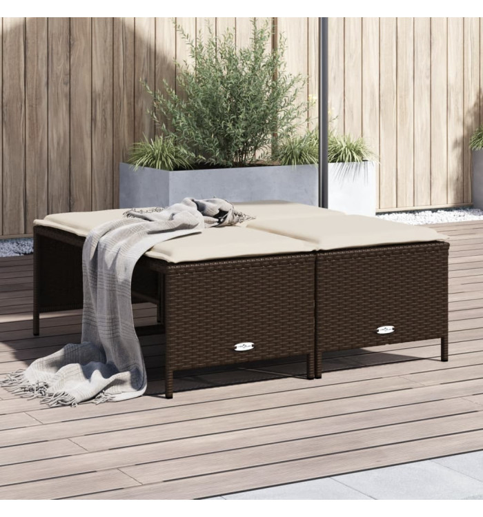 Tabourets de jardin avec coussins lot de 4 marron poly rotin | Mobilier & Déco