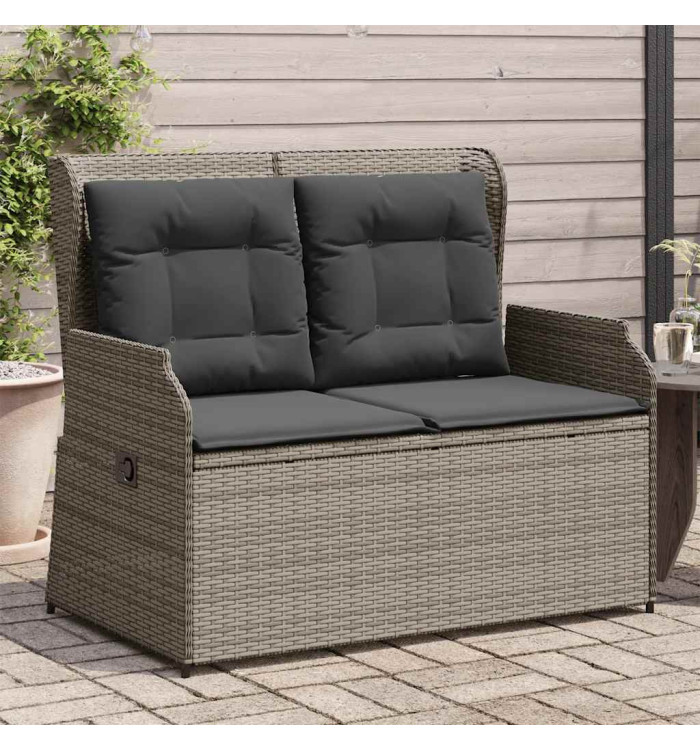 Banc inclinable de jardin avec coussins gris résine tressée | Mobilier & Déco