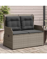 Banc inclinable de jardin avec coussins gris résine tressée | Mobilier & Déco