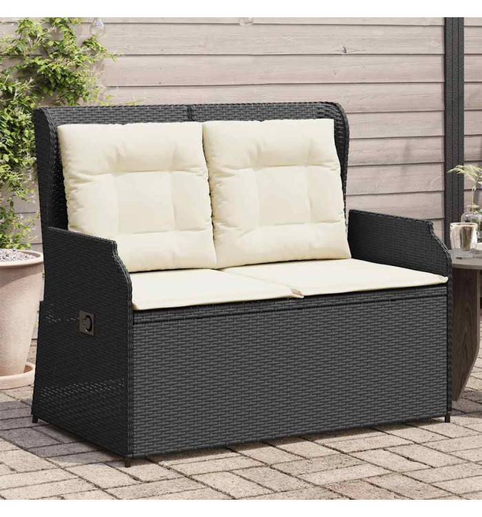 Banc inclinable de jardin avec coussins noir résine tressée | Mobilier & Déco