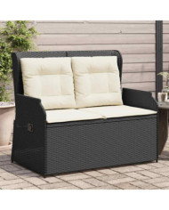 Banc inclinable de jardin avec coussins noir résine tressée | Mobilier & Déco
