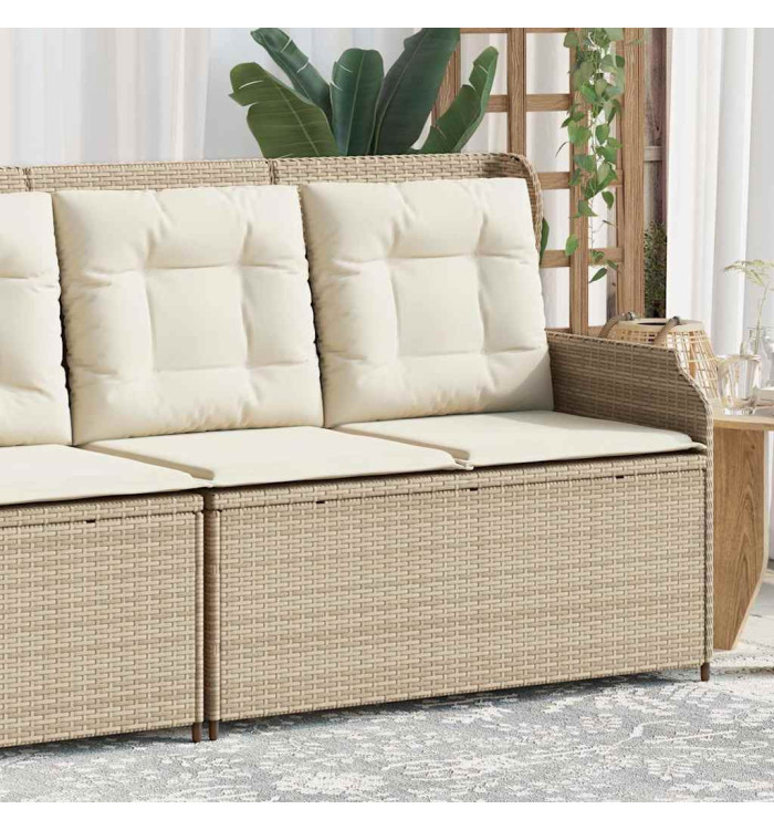 Banc inclinable de jardin avec coussins beige résine tressée | Mobilier & Déco