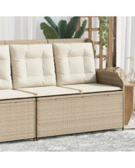 Banc inclinable de jardin avec coussins beige résine tressée | Mobilier & Déco