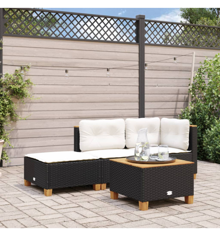 Tabouret de jardin et coussin noir 63,5x56x32 cm résine tressée | Mobilier & Déco