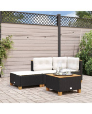 Tabouret de jardin et coussin noir 63,5x56x32 cm résine tressée | Mobilier & Déco
