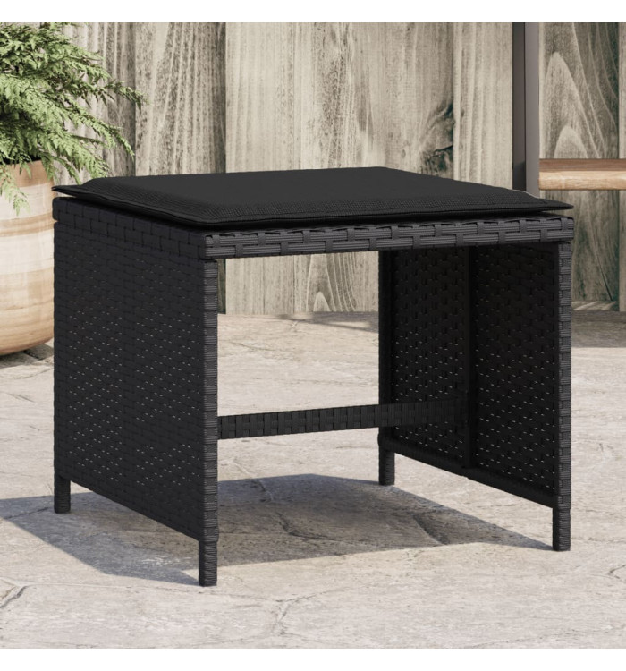 Tabourets de jardin avec coussins 4 pcs noir 40x40x35 cm rotin | Mobilier & Déco