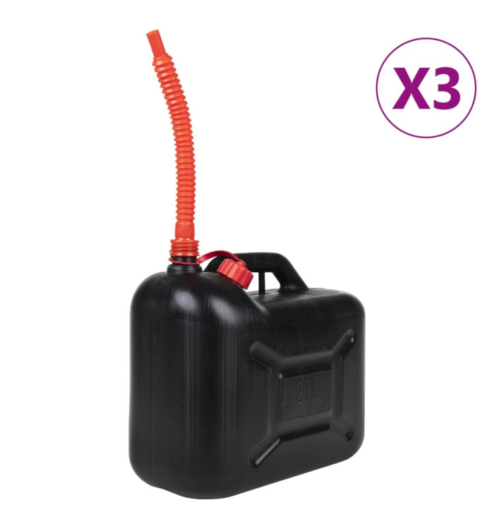 Bidon de carburant avec bec flexible 3 pcs noir 20 L plastique | Mobilier & Déco