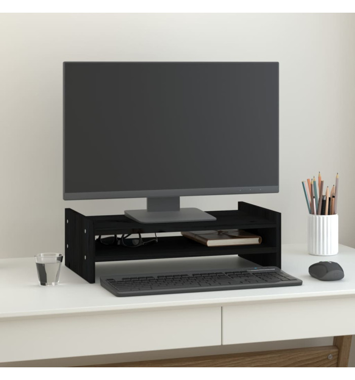 Support de moniteur Noir 50x27x15 cm Bois de pin solide | Mobilier & Déco