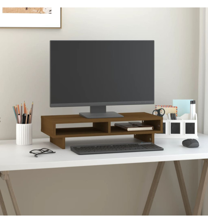 Support de moniteur Marron miel 60x27x14 cm Bois de pin solide | Mobilier & Déco