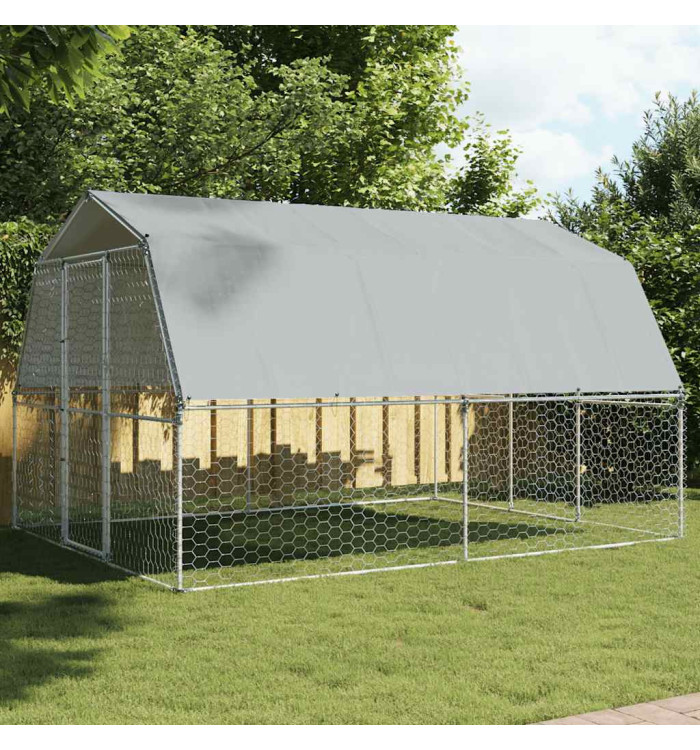 Cage pour chiens avec toit et porte argenté acier galvanisé | Mobilier & Déco