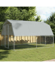 Cage pour chiens avec toit et porte argenté acier galvanisé | Mobilier & Déco