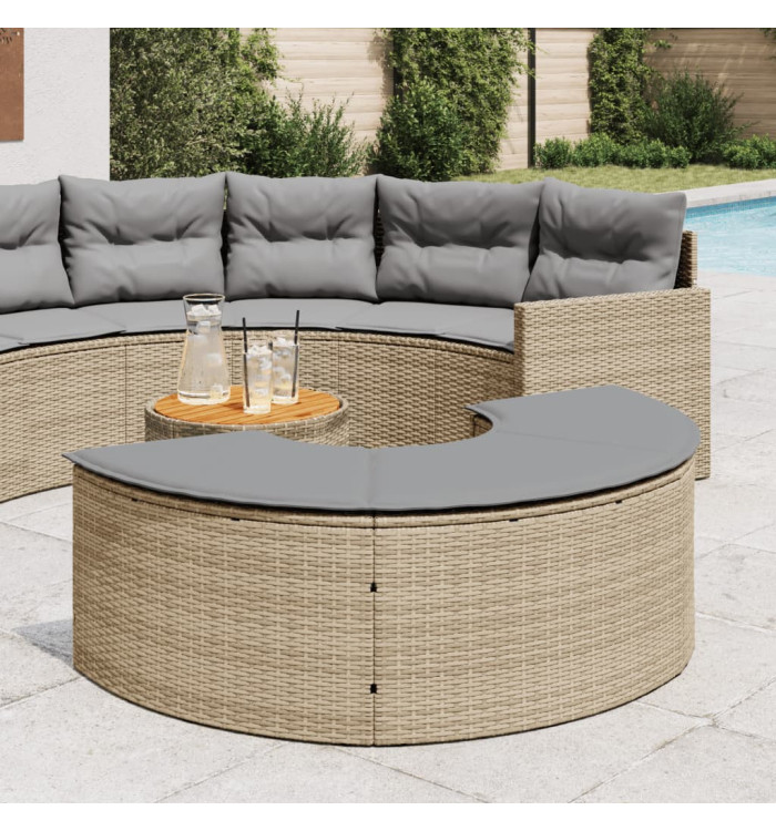 Repose-pieds de jardin avec coussin beige résine tressée | Mobilier & Déco