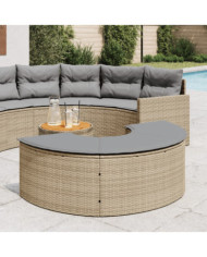 Repose-pieds de jardin avec coussin beige résine tressée | Mobilier & Déco