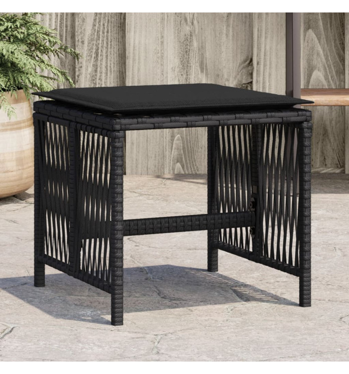 Tabourets de jardin et coussins lot de 4 noir 41x41x36 cm rotin | Mobilier & Déco