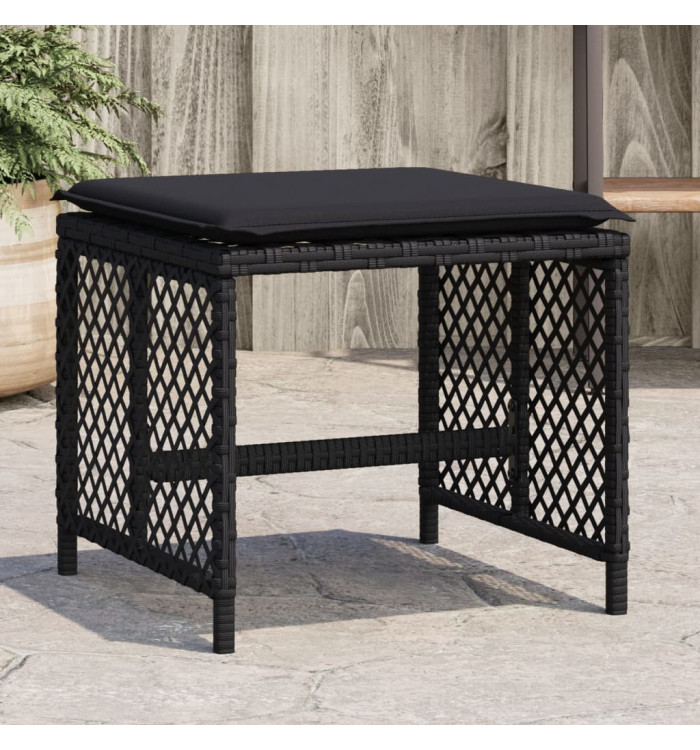Tabourets de jardin et coussins lot de 4 noir 41x41x36 cm rotin | Mobilier & Déco