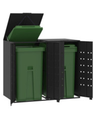 Rangement à roulettes pour poubelles pour 2 bacs noir acier | Mobilier & Déco