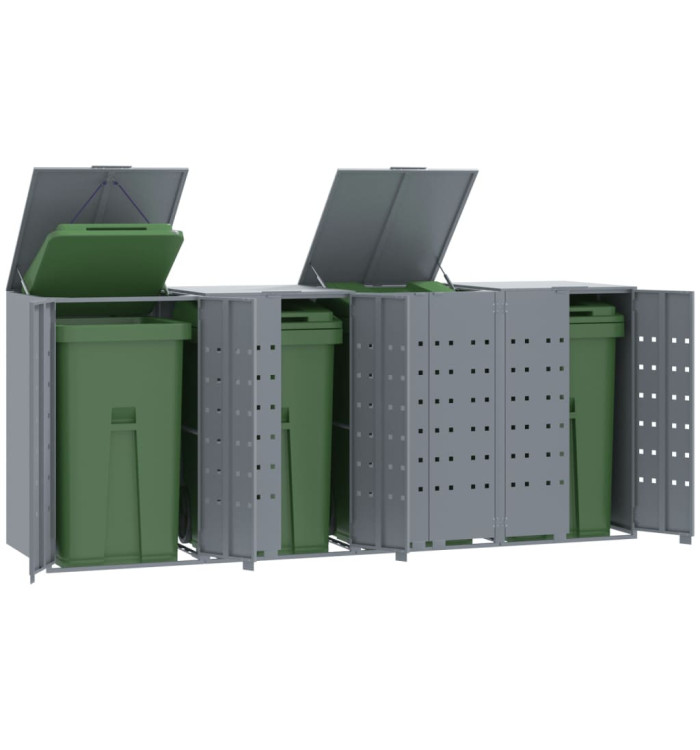 Rangement à roulettes pour poubelles pour 4 bacs gris acier | Mobilier & Déco