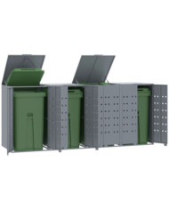 Rangement à roulettes pour poubelles pour 4 bacs gris acier | Mobilier & Déco