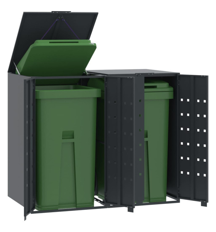 Rangement à roulettes pour poubelles pour 2 bacs anthracite | Mobilier & Déco