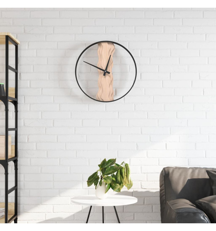 Horloge murale marron Ø35 cm fer et bois de chêne | Mobilier & Déco