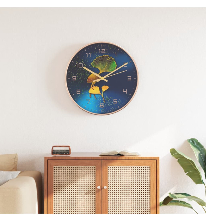 Horloge murale doré et bleu Ø29,5 cm polystyrène et verre | Mobilier & Déco