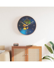 Horloge murale doré et bleu Ø29,5 cm polystyrène et verre | Mobilier & Déco