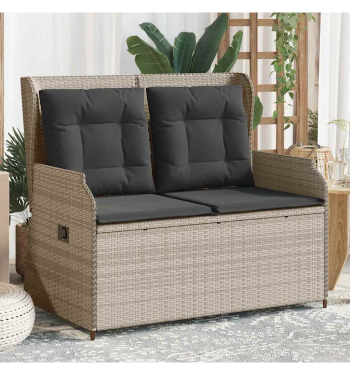 Banc inclinable de jardin et coussins gris clair résine tressée | Mobilier & Déco